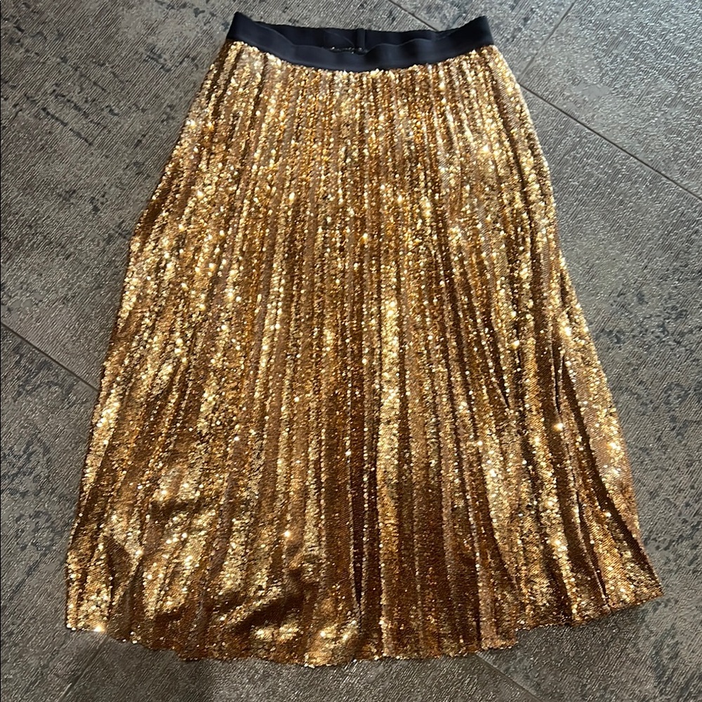 INTREND Gold Sequin Pleated Skirt SIZE 4
